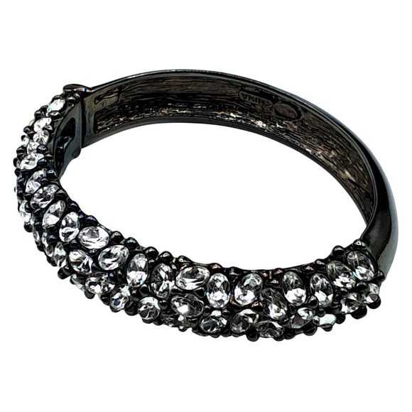 KJL Clamper Bracelet Kenneth Jay Lane Clear Crystals Rhinestones Gunmetal Signed - Picture 6 of 8